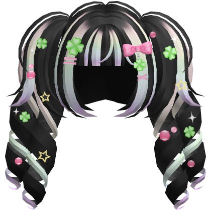 Cute Curly Lucky Rainbow Clover Pigtails in Brown Roblox item