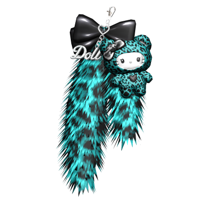 Teal Scene Kitty Plushie Fur Keychain (Right)