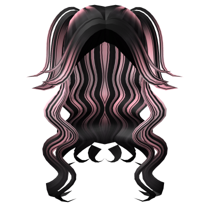 long curly y2k emo black pink messy girl hair Roblox item