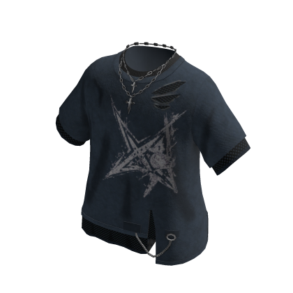 Star Graphic Tee w/ Beaded Choker (Navy)