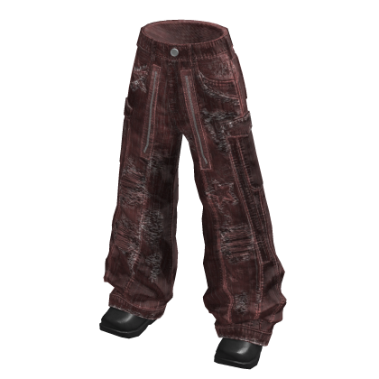 Distressed Baggy Cargo Pants (Maroon)