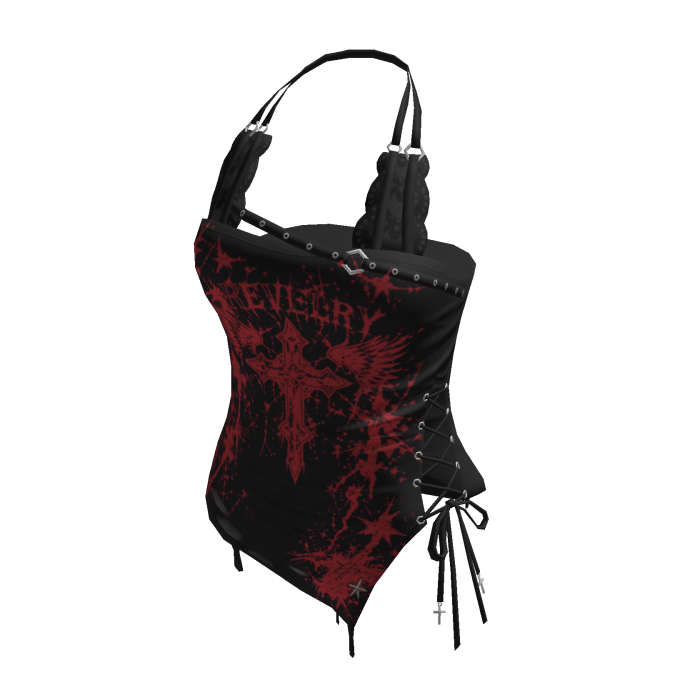 Goth Cross Lace Up Halter Top (Black N Red)
