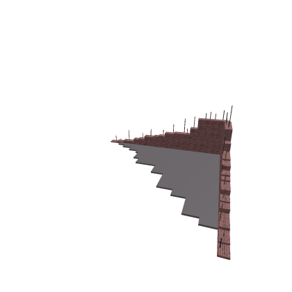 destroyed brick building  with floor and rebar