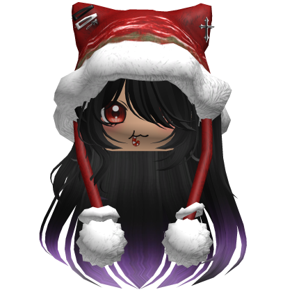 Long Black And Purple hair cute Christmas hat Y2k