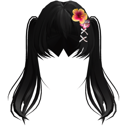 Hibiscus Black Summer Twintails w Ribbons Roblox item