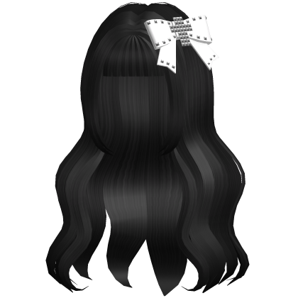 emo moe vkei wavy long hair with stud bow in black Roblox item