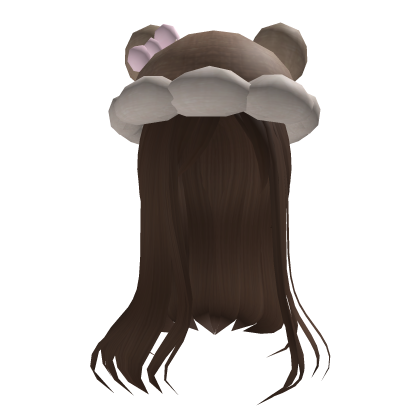 Natural Long Straight Brown Hair w Fluffly Hat thumbnail