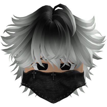 messy fluffy anime hair with a Y2K mask (White) thumbnail