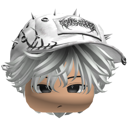 Fluffy black and white hair with a white Y2K cap Roblox item