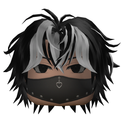 Messy Anime Hair w/ Mask (Black/White)