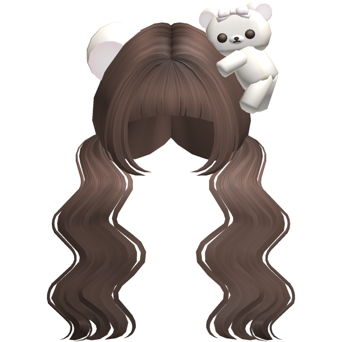 Flowy Wavy Milktea Long Pigtails With Bear