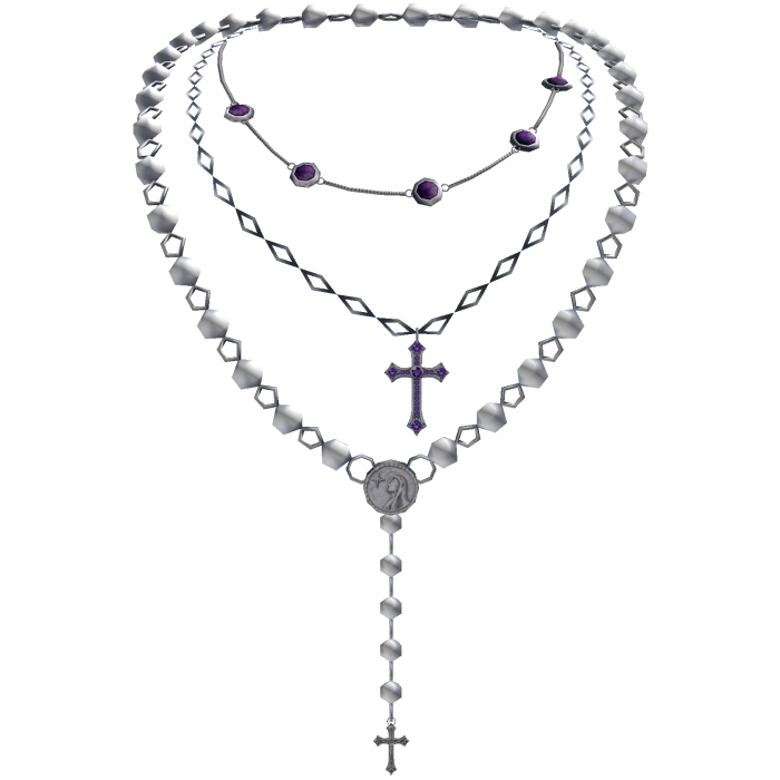 Rosary Jesus Cross Necklace w/ Purple