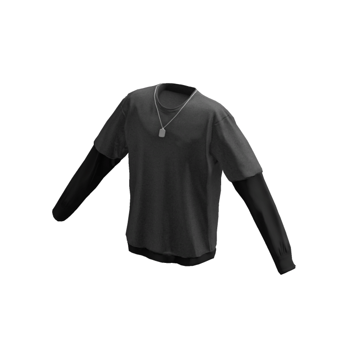 Long Sleeve Two Layer Dog Tag Tee Shirt Grey