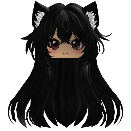 Black Messy Anime Girl Cat Hair w/ Emo Cute Face Roblox item