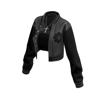 Cropped Bomber Jacket (Grey Black)