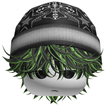 Messy Spikey Hair W/ Skater Beanie Black&Green Roblox item