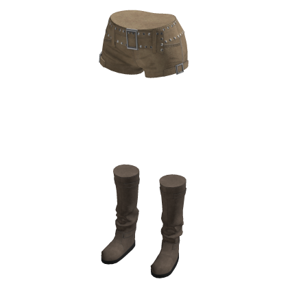 Y2K Studded Belt Micro Shorts w/ Boots (Brown)