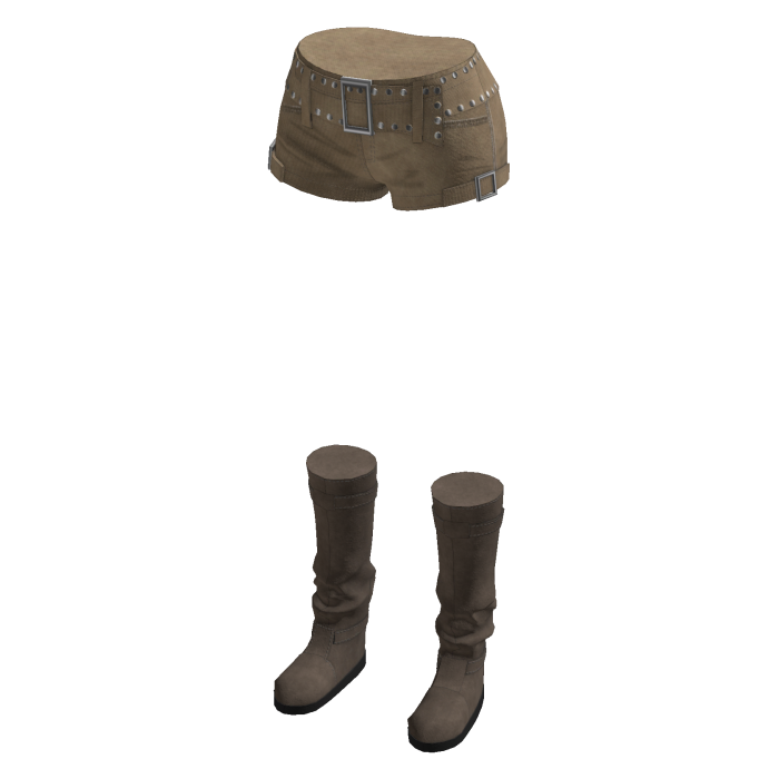 Y2K Studded Belt Micro Shorts w/ Boots (Brown)