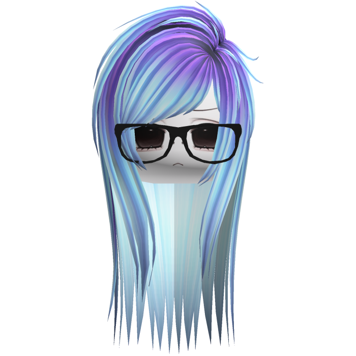 Emo Moe Cyan & Purple Long Scene Hair /w Glasses