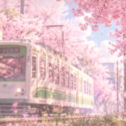 Japanese Sakura Train Pink Spring Anime Background