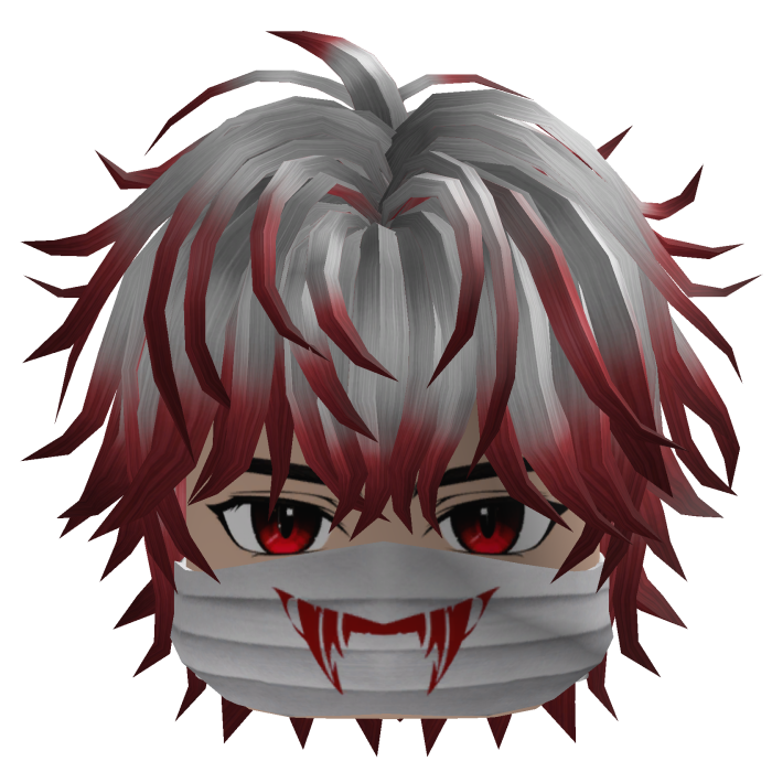Messy Anime Hair w/ Fang Mask (Silver/Crimson)
