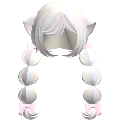 ୨ৎ Cute Rainbow White Neko Kawaii Braids W Bows  Roblox item