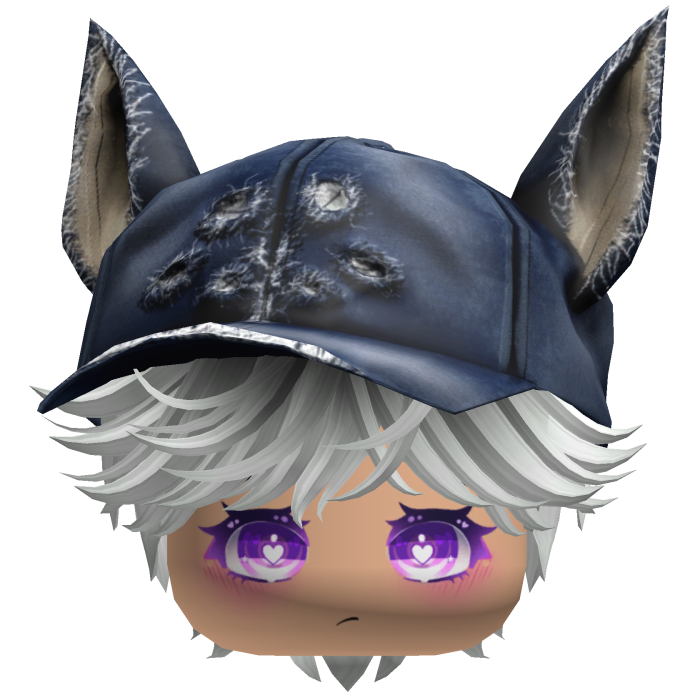 Cute Black and White hair with a Y2K cat hat anime