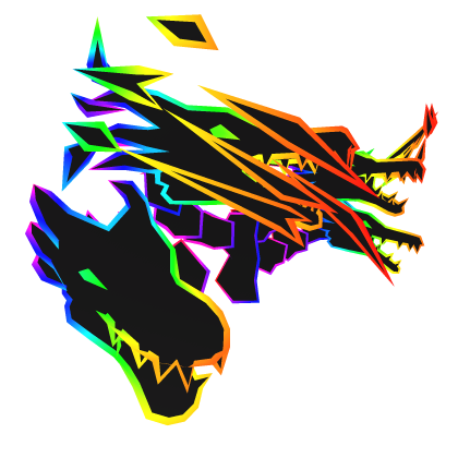 Cartoony Rainbow Flaming Dragon Heads