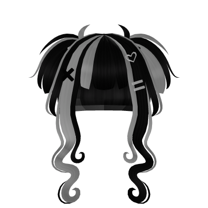 Messy Twin-Tail Curls - Black & White (line) Roblox item