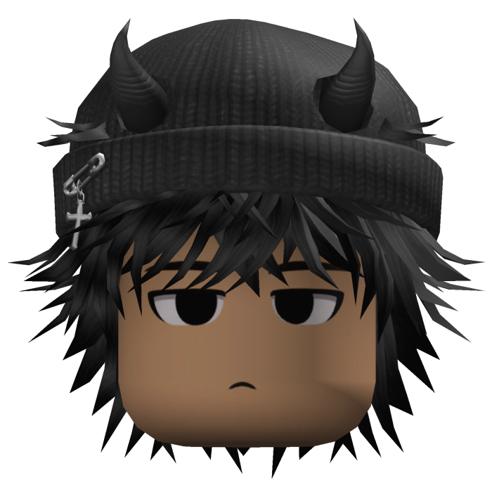 Messy Hair w/ Horned Beanie (Black)