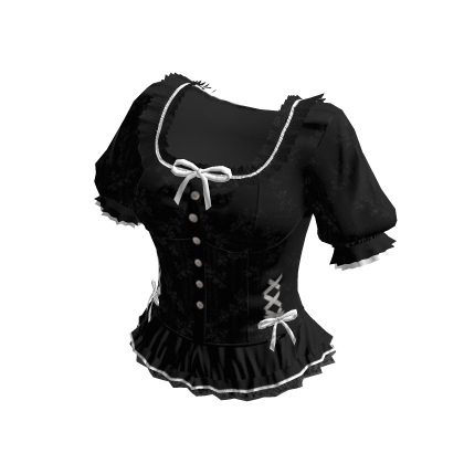 Coquette Lace Trim Button Dress (Black)