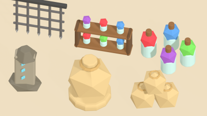 Low Poly Medieval Fantasy RPG Props Village x60 preview 8