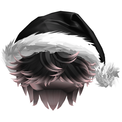 Messy Fluffy Black and Pink Hair a Santa Hat Y2k