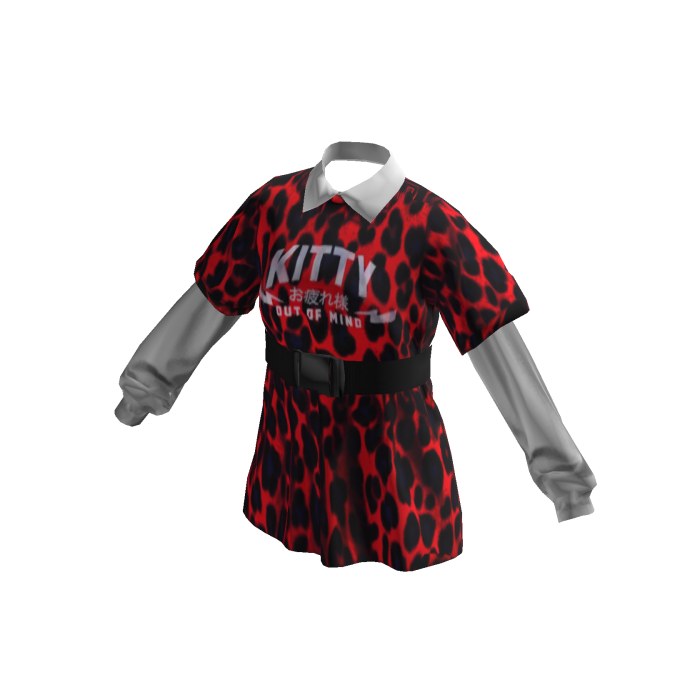 Red Leopard Kitty Layered Collared Dress Y2K