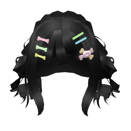 black curly twin pigtails w hair clips Roblox item