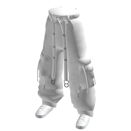 White Baggy Cargo Pants w/ Shoes & Straps