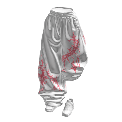 White Pink Half Raised Baggy Sweatpants w/ Shoes