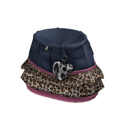 Gyaru Fur Leopard Print Denim Mini Skirt Pink