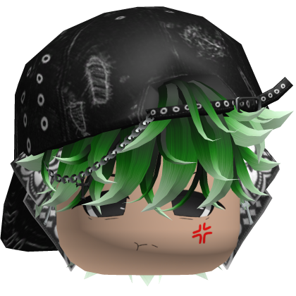 Messy Emo Hair w Y2K Cap Cute Boy Face - Green Roblox item