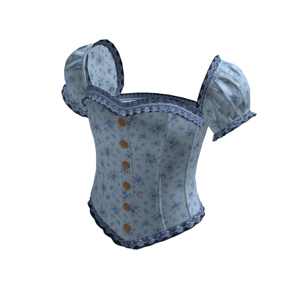 Vintage Button Corset Blouse (Blue)