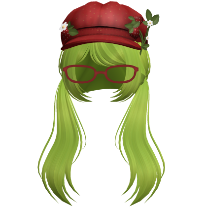 ♡ cute igari beret glasses pigtails in lime green thumbnail