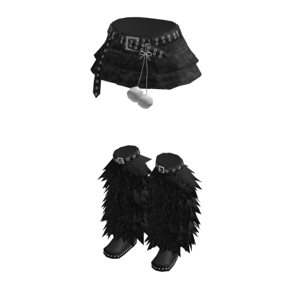 Y2K Belted Mini Skirt w/ Fluffy Boots (Black)