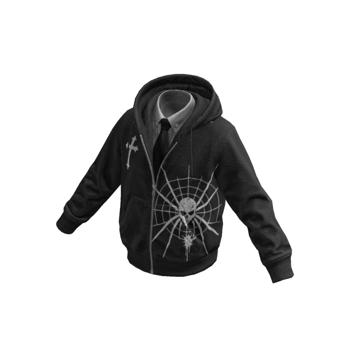 Dark Gray Spiderweb Skull Hoodie w/ Tie 