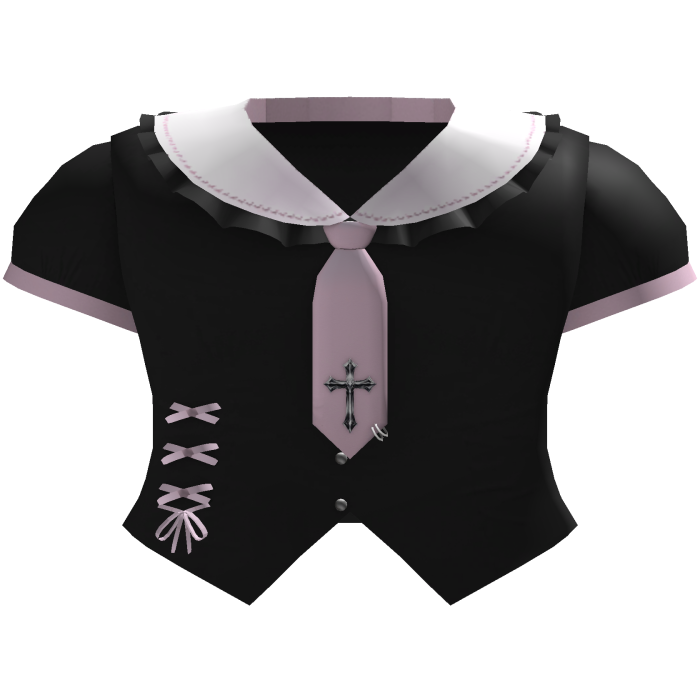 cute gothic black shirt with pink cross tie 
