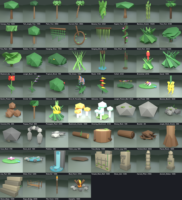 Low Poly Jungle Rainforest Biome Pack x60 Nature preview 2