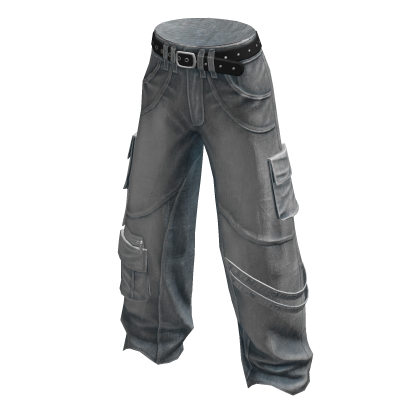 Y2K Gray Cargo Pants Strap Belt Baggy Urban Jeans