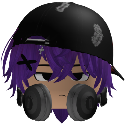 emo boy messy purple hair y2k hat headphones Roblox item