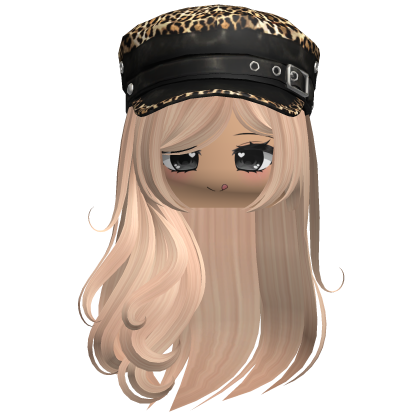 Swirly Long Hair w/ Leopard Beret (Blonde)