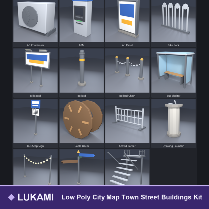 Low Poly City Map Town Street Buildings Kit