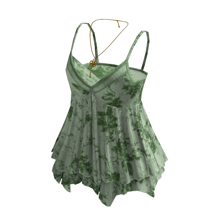 Y2K Floral Babydoll Cami Top w/ Necklace (Green)